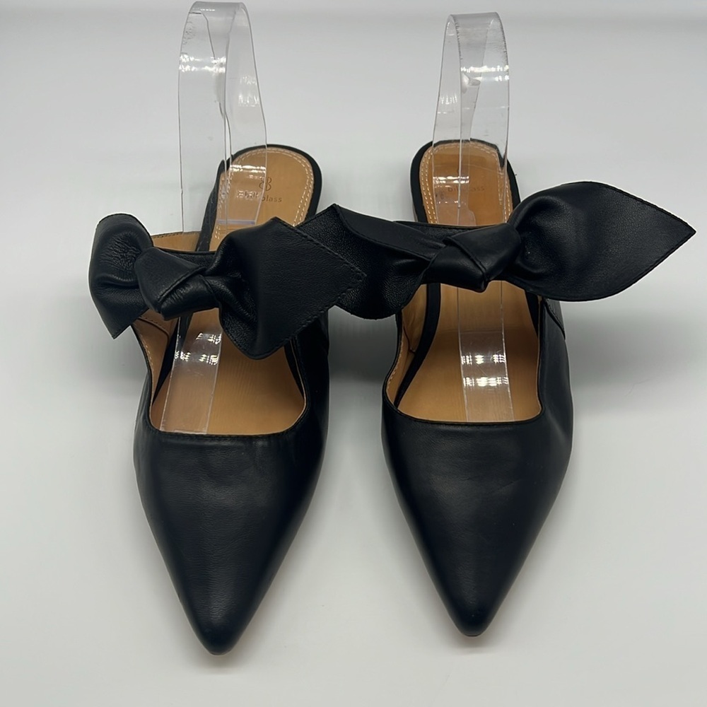 Bill Blass - Sabrina Black Leather Pointed Toe Bow Slip On Lightweight Flats 10 - Picture 2 of 15